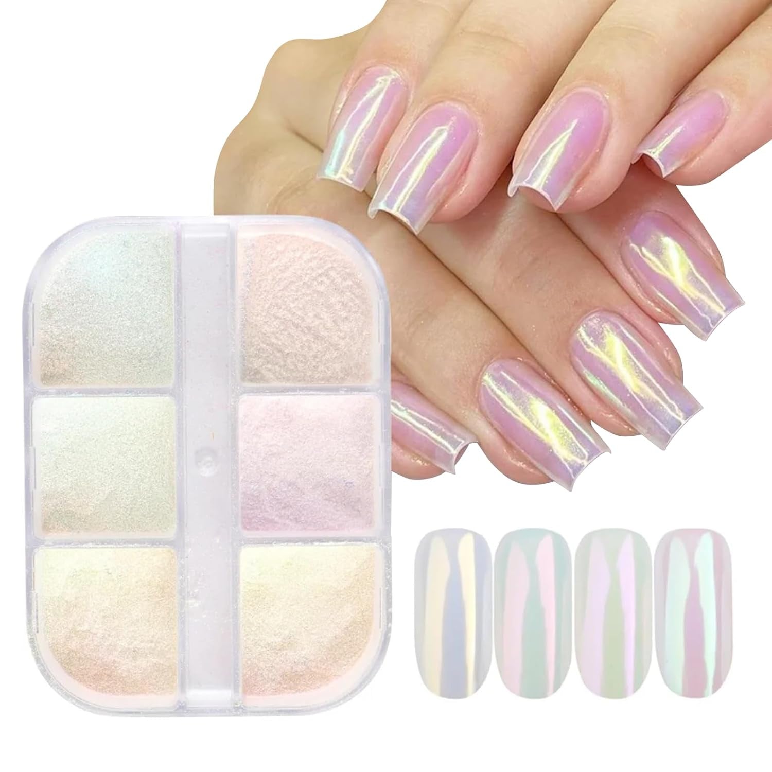 Chrome Nagelpoeder Aurora Ice Shimmer Chroom Pigment Poeder 4PCS Chroom Poeder Nägel Nail Art Nageldesign