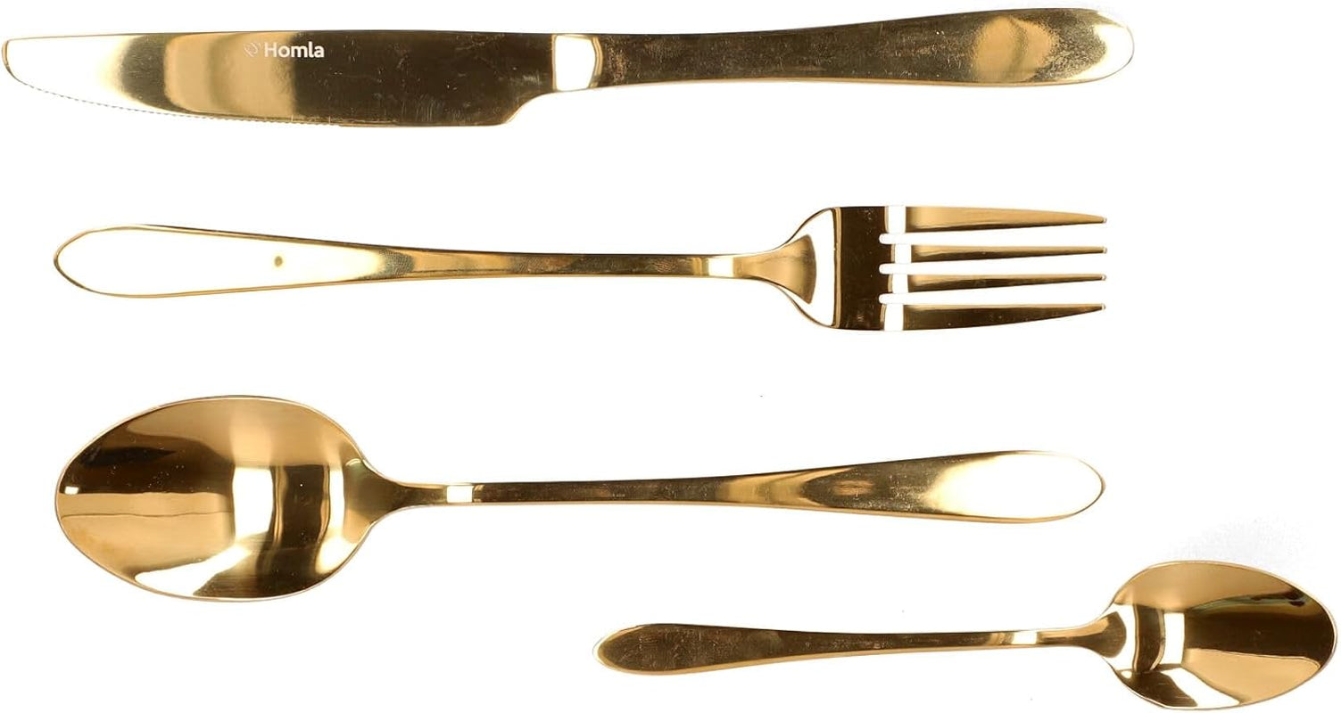 HOMLA Abele Besteckset voor vier personen 16-Teilig Edelstahl Hygienisch Elegant Leicht Zu Reinigen Gold Kitchen Naty Shop