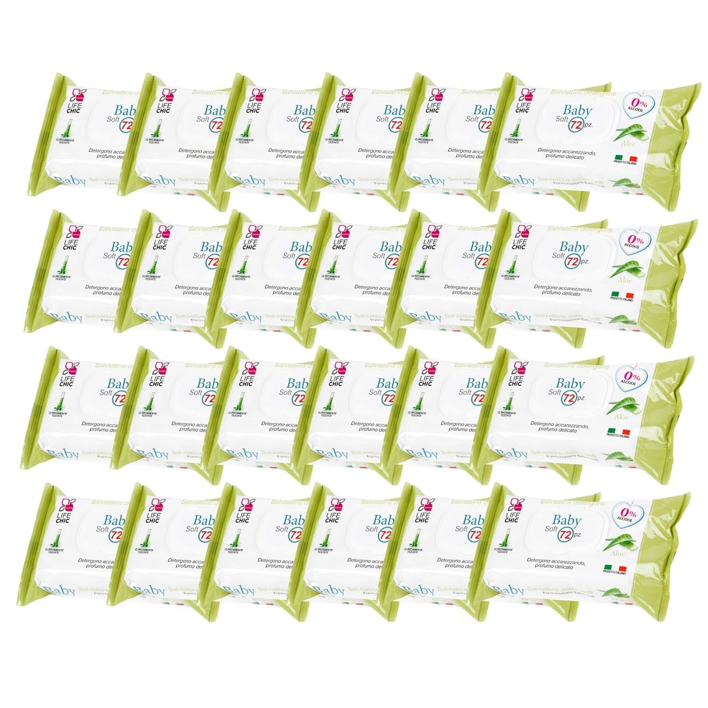 Aloë babydoekjes voor gevoelige huid, alcoholvrij, huidvriendelijk, pH 5,5, licht geparfumeerd, 1728 stuks (24 verpakkingen)