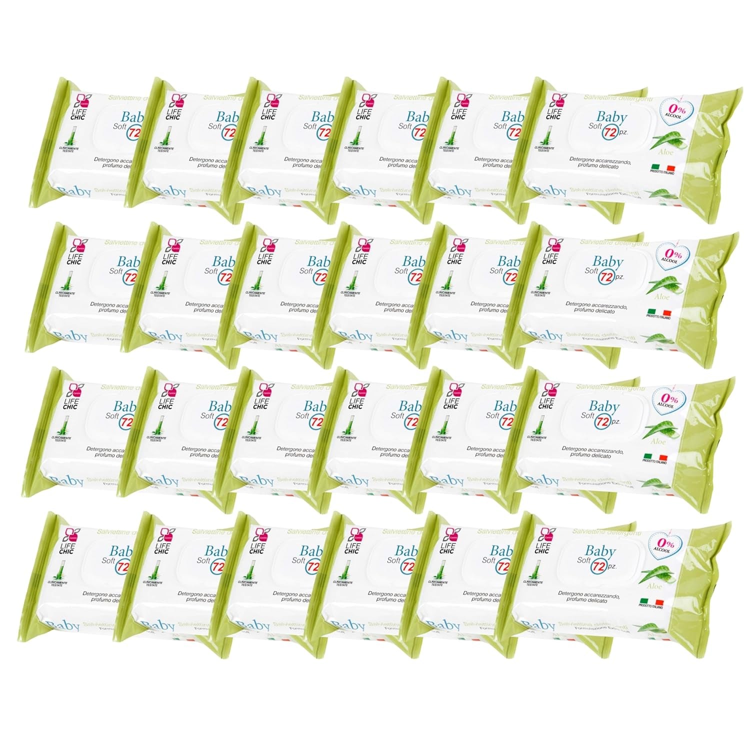 Aloë babydoekjes voor gevoelige huid, alcoholvrij, huidvriendelijk, pH 5,5, licht geparfumeerd, 1728 stuks (24 verpakkingen)