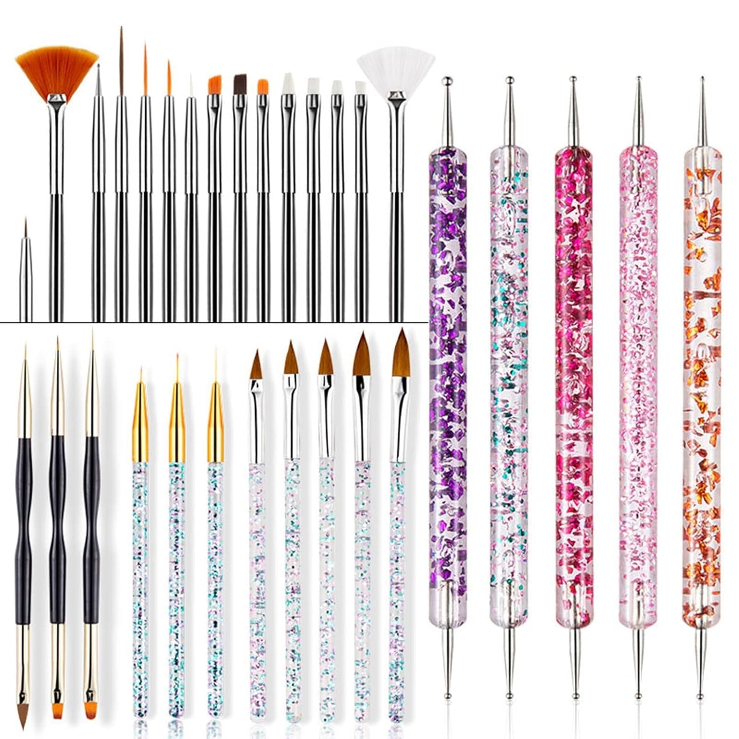 31 Stück Professionelle Nagel Pinsel Set, Dual-Ended Nagelpinsel, Pinsel Für Gelnägel, Acryl Nail Art Pen, Nail Art Dotting Tools, Nagelborstel voor DIY Nagelkunst Salon Design