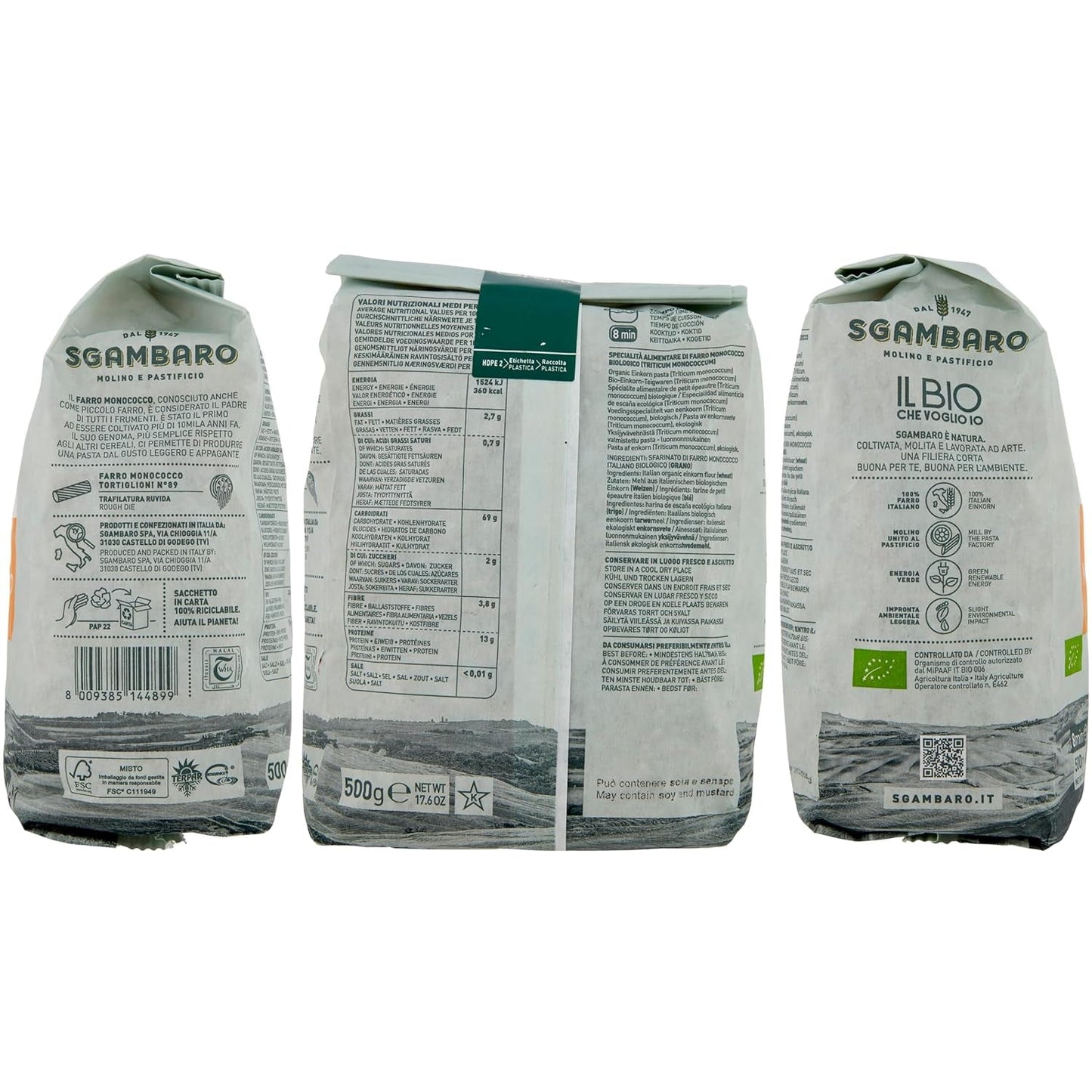 Biologische Tortiglioni Pasta Nr. 89 - 500g Magere tarwepasta – Laag vetgehalte – Bron van vezels en eiwitten