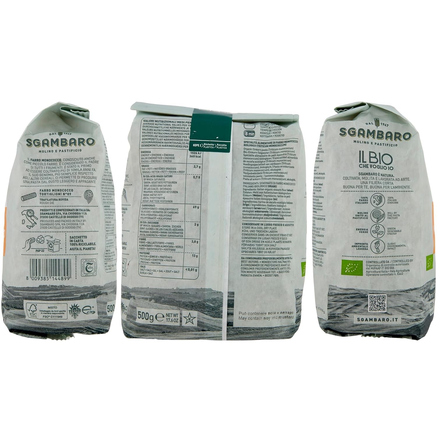 Biologische Tortiglioni Pasta Nr. 89 - 500g Magere tarwepasta – Laag vetgehalte – Bron van vezels en eiwitten