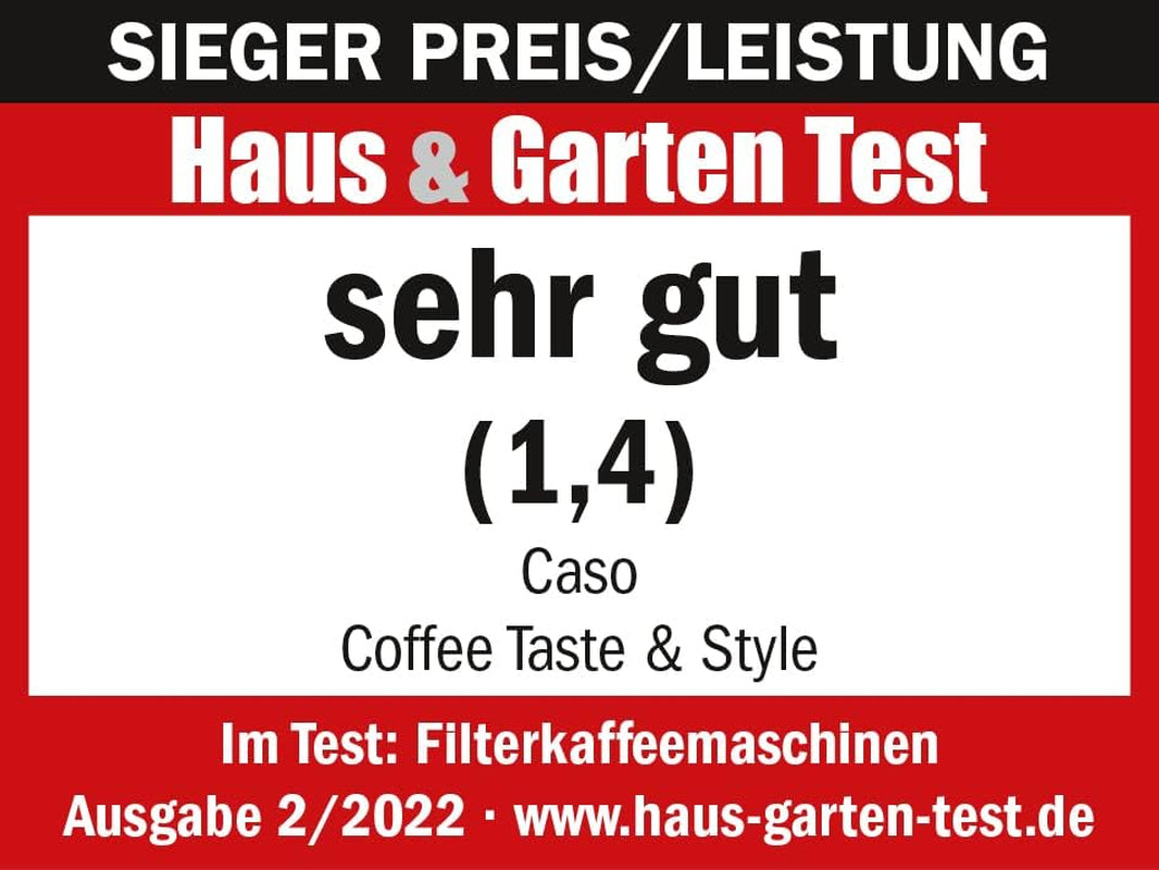 CASO Coffee Taste and Style espressomachine met permanent filter, 1,5 l, optimale zettemperatuur 92-96 °C, antidruppelsysteem, geoptimaliseerde zetkop, roestvrij staal, 12 kopjes