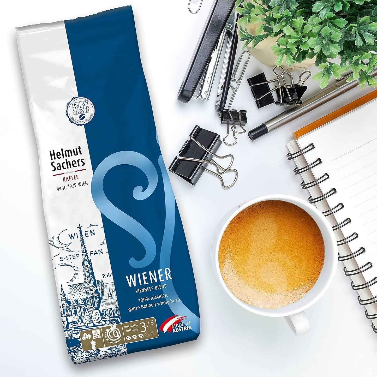 Helmut Sachers Kaffee - Weense melange, sterkte 3/5, 100% Arabica, hele koffiebonen, 6 X 500G Naty Shop