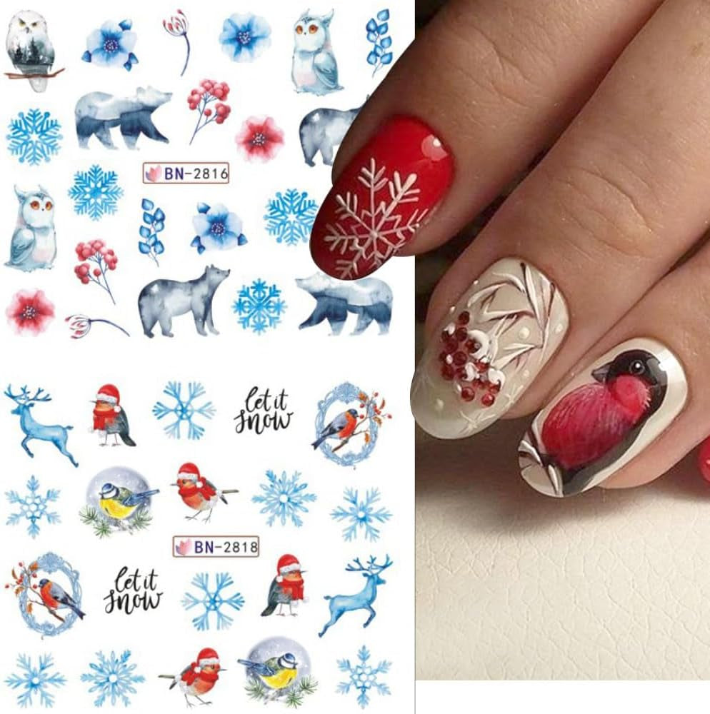 3D-kerstnagelstickers Zelfklevende wateroverdracht Kerstboom Sneeuwvlok Eland Pinguïn Kerstnagelkunst Winternagelontwerpen Kerststickers Nagelaccessoires