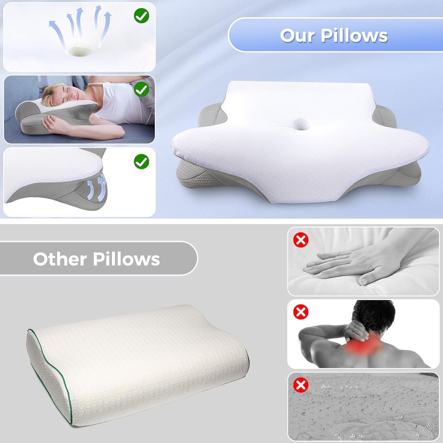 SAHEYER Nekkussen 2 in 1 Ergonomisch neksteunkussen en nekrolkussen Orthopedisch kussen voor zijslapers Memory Foam kussen voor zijslapers Rug- en buikorthopedische nekkussens Naty Shop