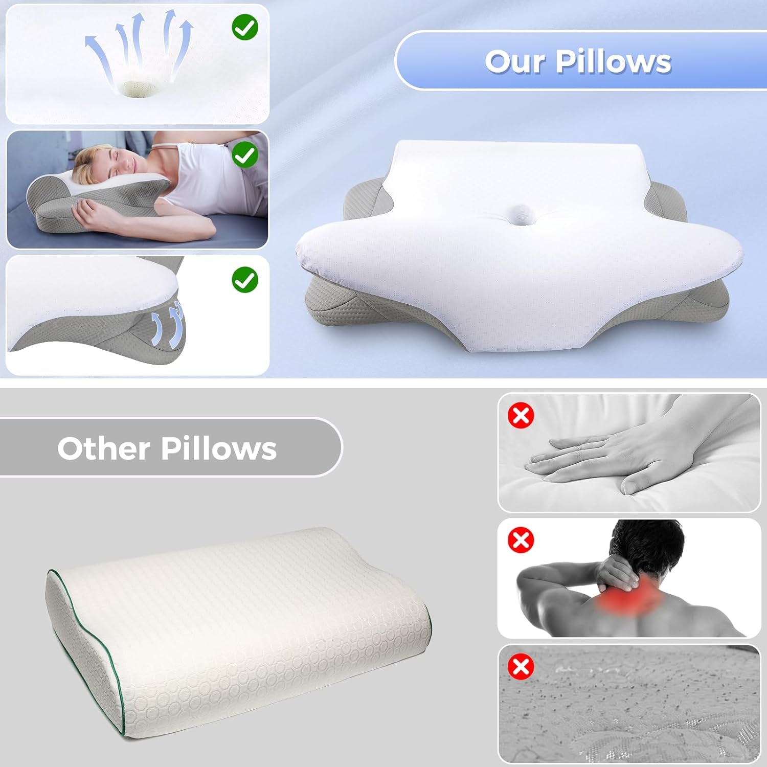 SAHEYER Nekkussen 2 in 1 Ergonomisch neksteunkussen en nekrolkussen Orthopedisch kussen voor zijslapers Memory Foam kussen voor zijslapers Rug- en buikorthopedische nekkussens Naty Shop