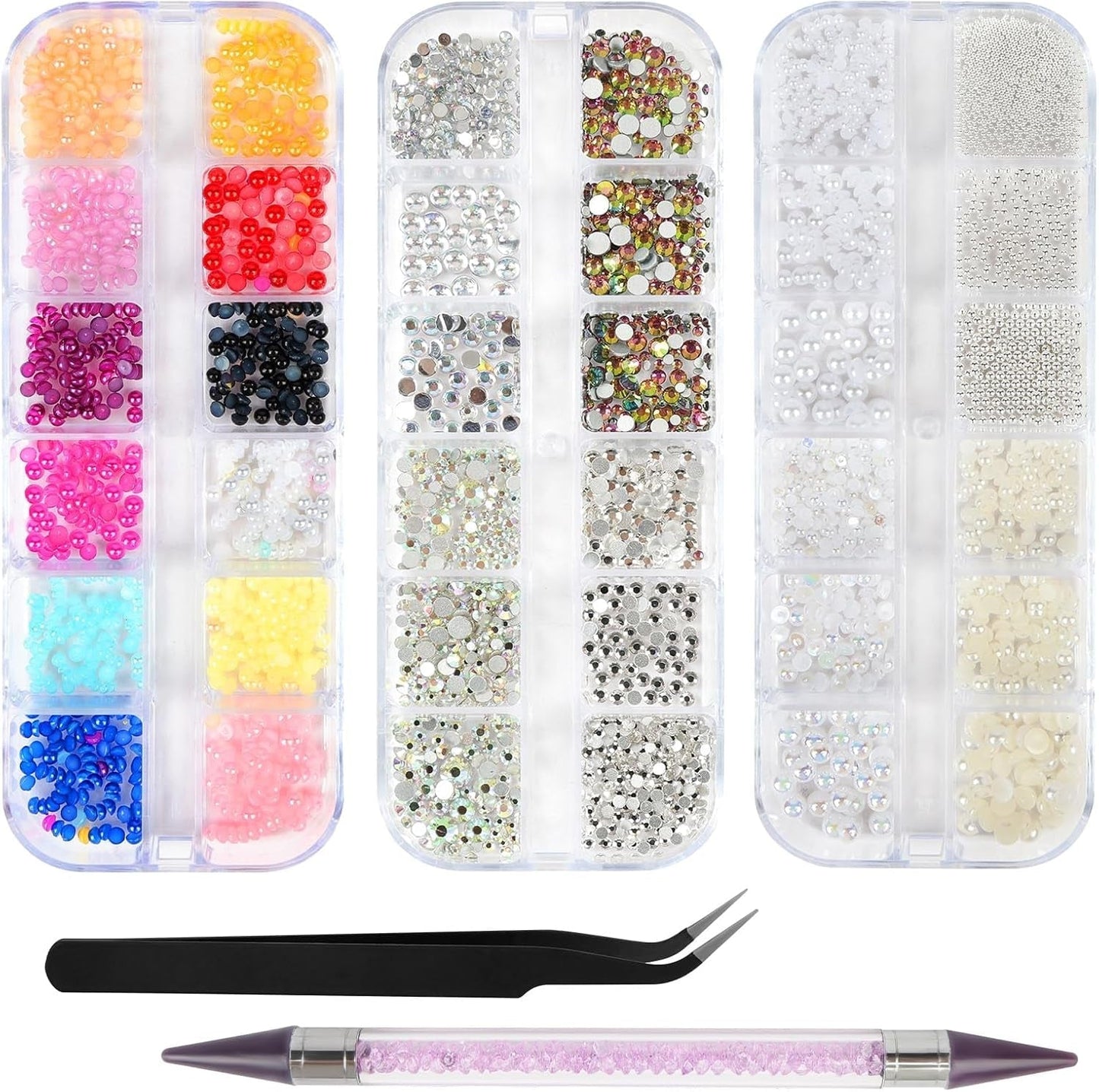 Harz Strasssteine ​​4200 Stuks Strass Kristalle 1Mm-5Mm Gemischte Kinder Bastelsachen Kit Mit Strass Mit Picking Pinzette en Stift Für DIY Nägel Kleidung Kunsthandwerk Gemischt Becher Party (A)