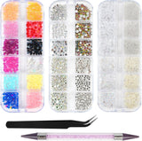 Harz Strasssteine ​​4200 Stuks Strass Kristalle 1Mm-5Mm Gemischte Kinder Bastelsachen Kit Mit Strass Mit Picking Pinzette en Stift Für DIY Nägel Kleidung Kunsthandwerk Gemischt Becher Party (A)