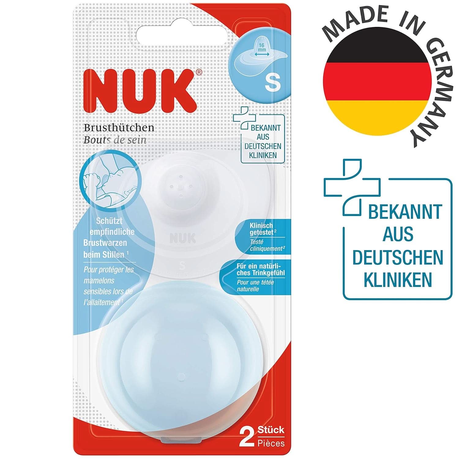 NUK tepelhoedjes | Tepelhoedjes voor borstvoeding | Beschermt tegen pijnlijke tepels | Dunne siliconen | Maat S (16 mm) | 2 stuks Babyvoeding en borstvoedingsaccessoires Naty Shop