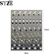 JMEOWIO Nagelsticker Herz Linien Blumen 9 Blatt Nail Art Sticker Selbstklebend Nagelaufkleber Bunte Decoratie Nageldesign Zubehör