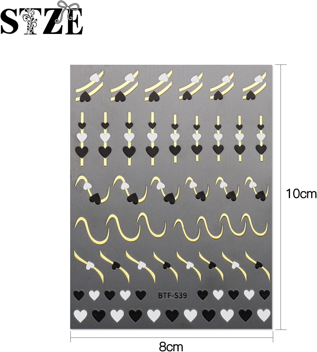 JMEOWIO Nagelsticker Herz Linien Blumen 9 Blatt Nail Art Sticker Selbstklebend Nagelaufkleber Bunte Decoratie Nageldesign Zubehör