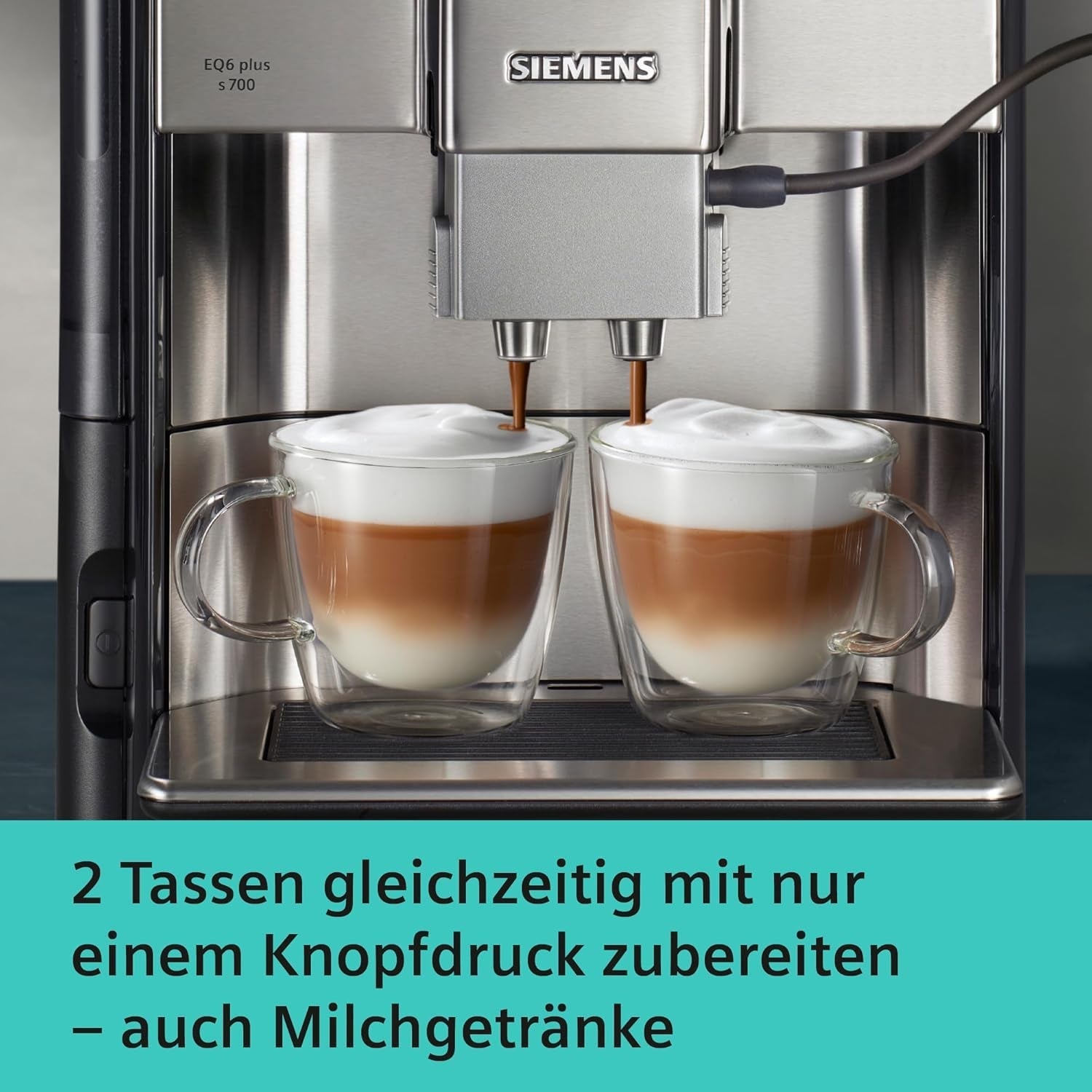 Automatische espressomachine Siemens EQ.6 plus s700 TE657503DE, voor vele koffiespecialiteiten, melkopschuimer, keramische molen, dubbele koffiefunctie, antikalk, automatische stoomreiniging, 1500 W, RVS