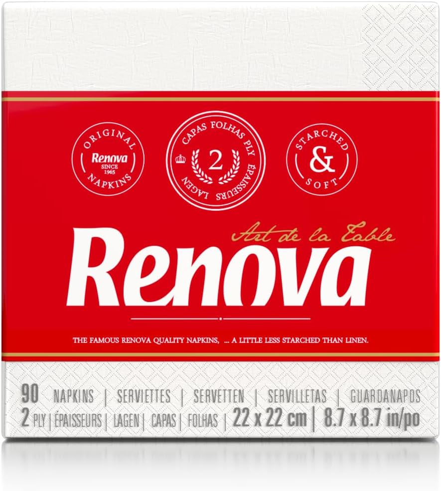 Renova papieren servetten, witte tafelcocktailstijl - 90 servetten (pak van 2)
