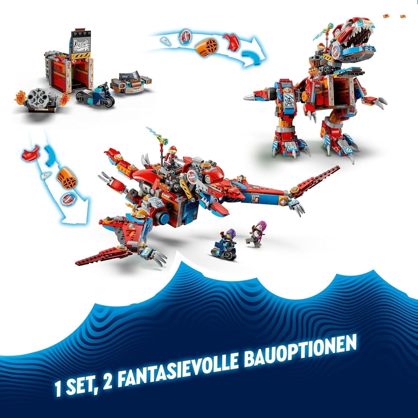 LEGO Dreamzzz 2-in-1 Coopers Dino-Mech C-Rex speelgoed Pterodactyl T.Rex actiefiguur voor jongens en meisjes Creatief speelgoedavonturenset Cadeau voor kinderen vanaf 9 jaar 71484 Bouwsets Beuche in LEGO-Store