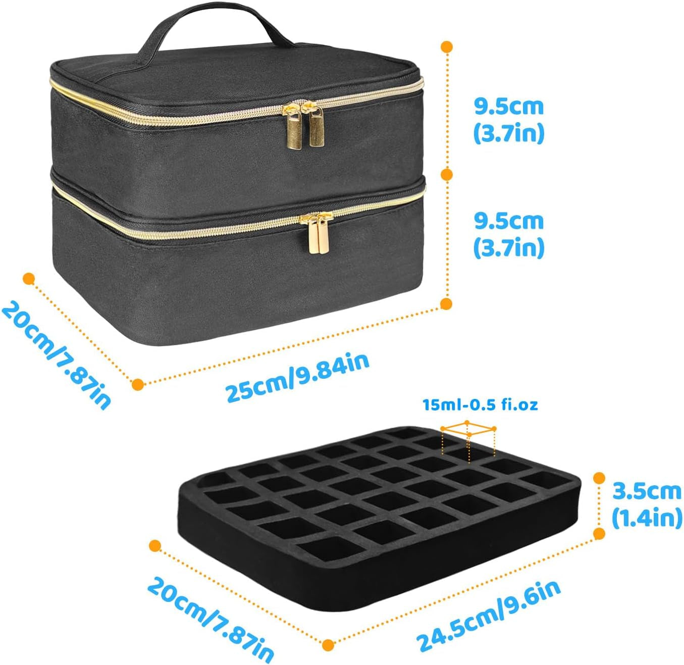 Nail Lacquer Organizer Tasche, Doppelschicht Nail Lacquer Storage Box, Organizer Koffer Für Nageldesign Kosmetiktasche Für 30 Flaschen Neonail Base (15Ml-0.5 Fl.Oz) & 1 nagellamp (zwart)