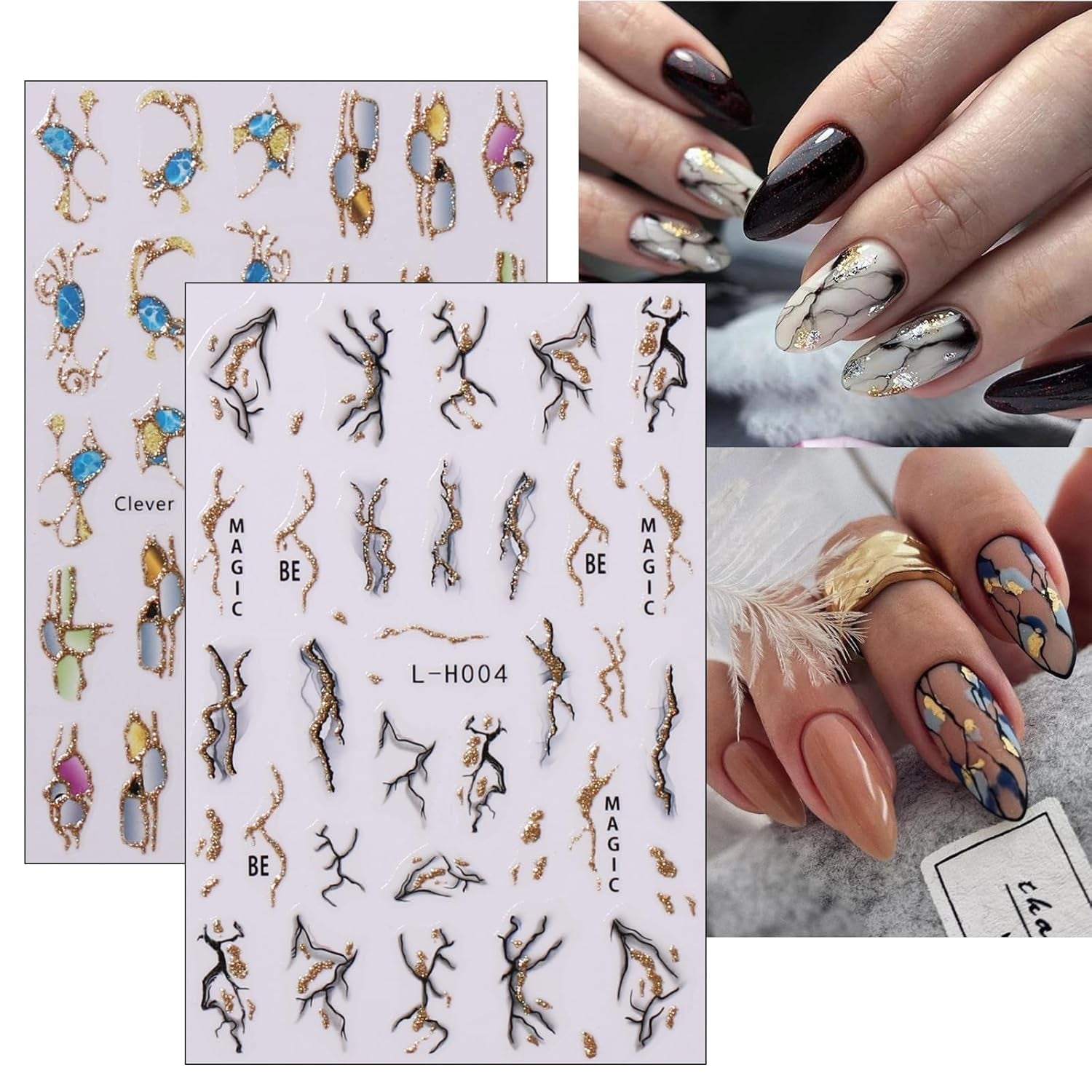Jmeowio JMEOWIO Nagelsticker Marmor Französische Spitze 10 Blatt Nail Art Sticker Selbstklebend Nagelaufkleber Bunt Decoratie Nageldesign Zubehör