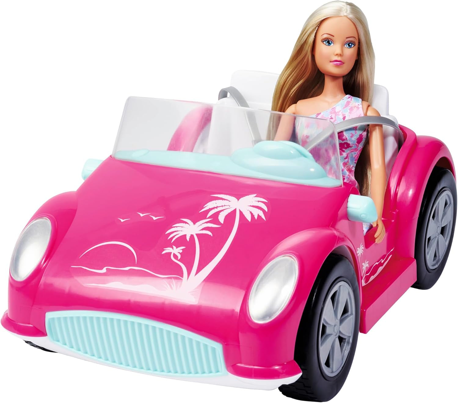 Simba Steffi Love strandautopop in coole zomeroutfit met strandwandelwagen, 29 cm, vanaf 3 jaar