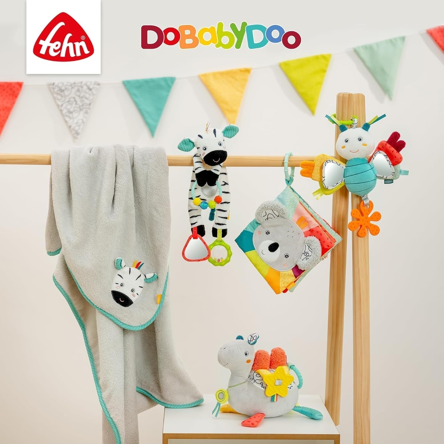 Fehn Babyhandpop Krokodil - Knuffel met rammelaar, ritselend papier, bijtring en pieper - Babyhandpop - Knalspeelgoed voor baby's en peuters vanaf 6 maanden Babyspeelgoed Naty Shop