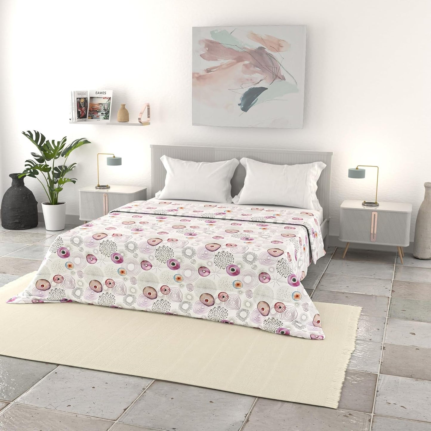 Italiaans beddengoed basic zomerdekbed, bedrukte microvezel, 250X240Cm, cirkel Spreien en dekbedden Naty Shop Morfeo 250X240Cm