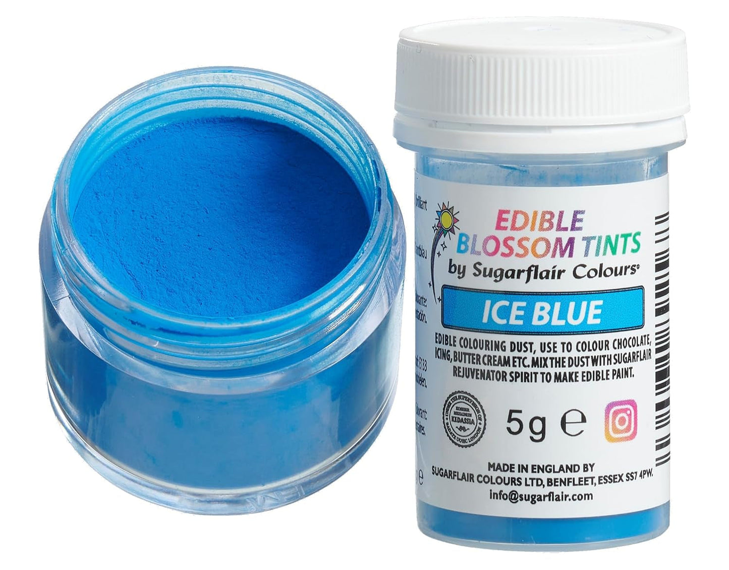 Sugarflair Blossom Tint Dust Ice Blue Food Coloring Powder - Kleurstofpoeder voor taartdecoraties, fondant, glazuur, chocolade, botercrème, macarons en meer - 5G