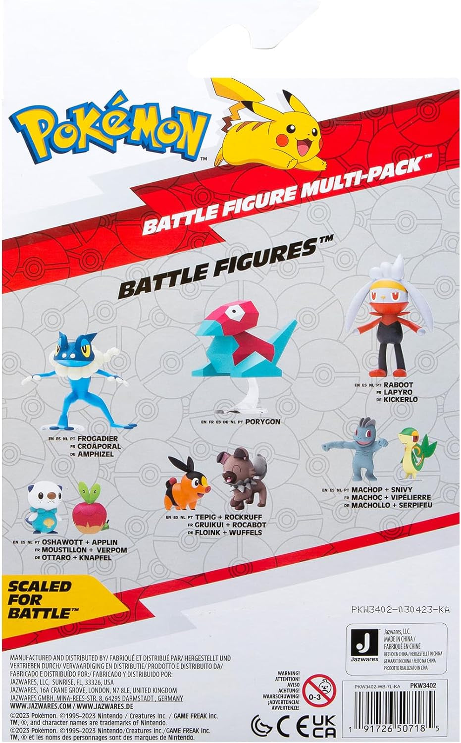 Pokémon PKW3402 - Battle Figure Multipack - 4-pack met Pikachu, Croc, Kwaks, Felori, officiële gedetailleerde figuren, elk 5 cm Actiefiguren Naty Shop