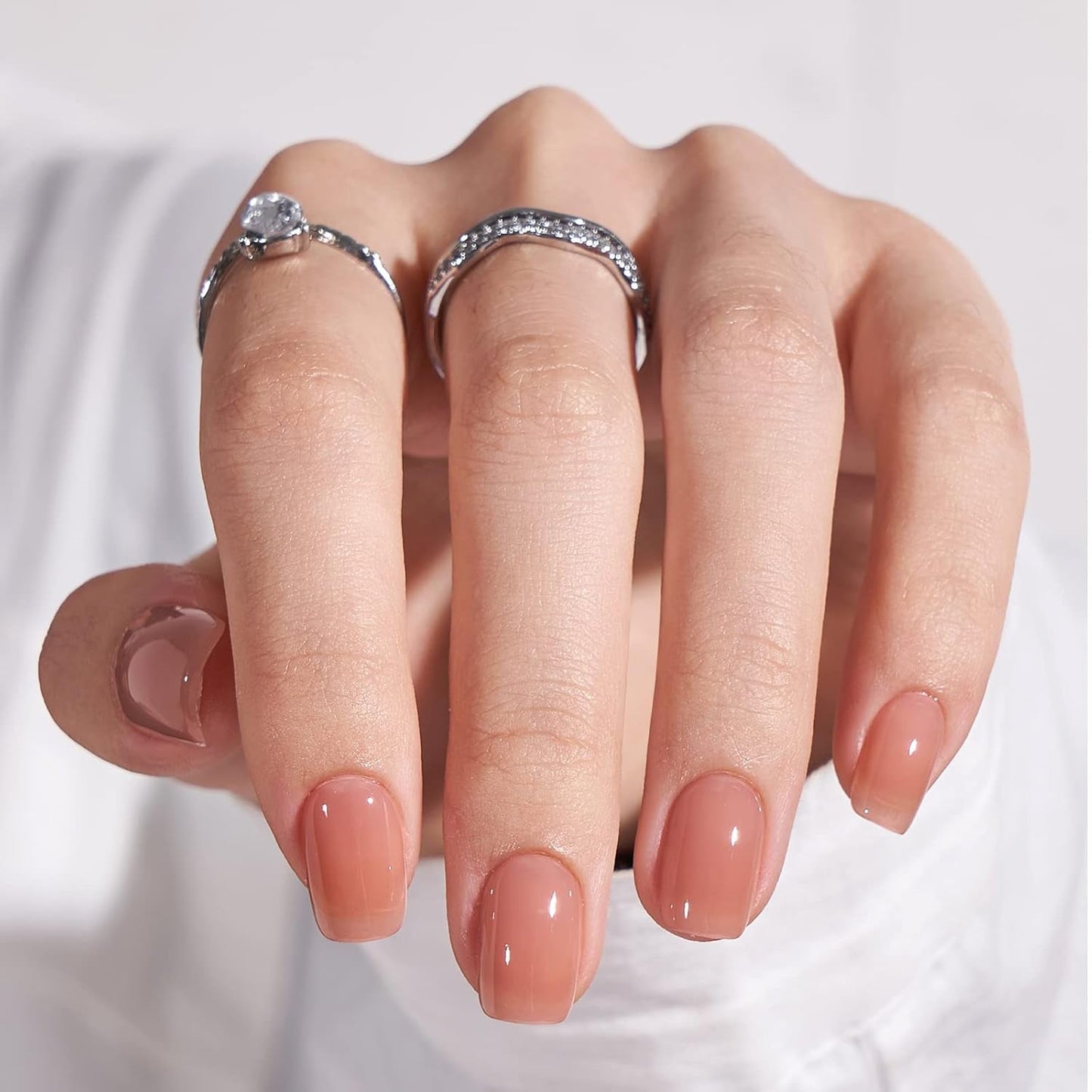 Btartbox Korte vierkante kunstnagels Baby Boomer lijm op witte gradiënt roze kunstnagels Korte kunstnagels met nagellijm 30 stuks vierkante kunstnagels