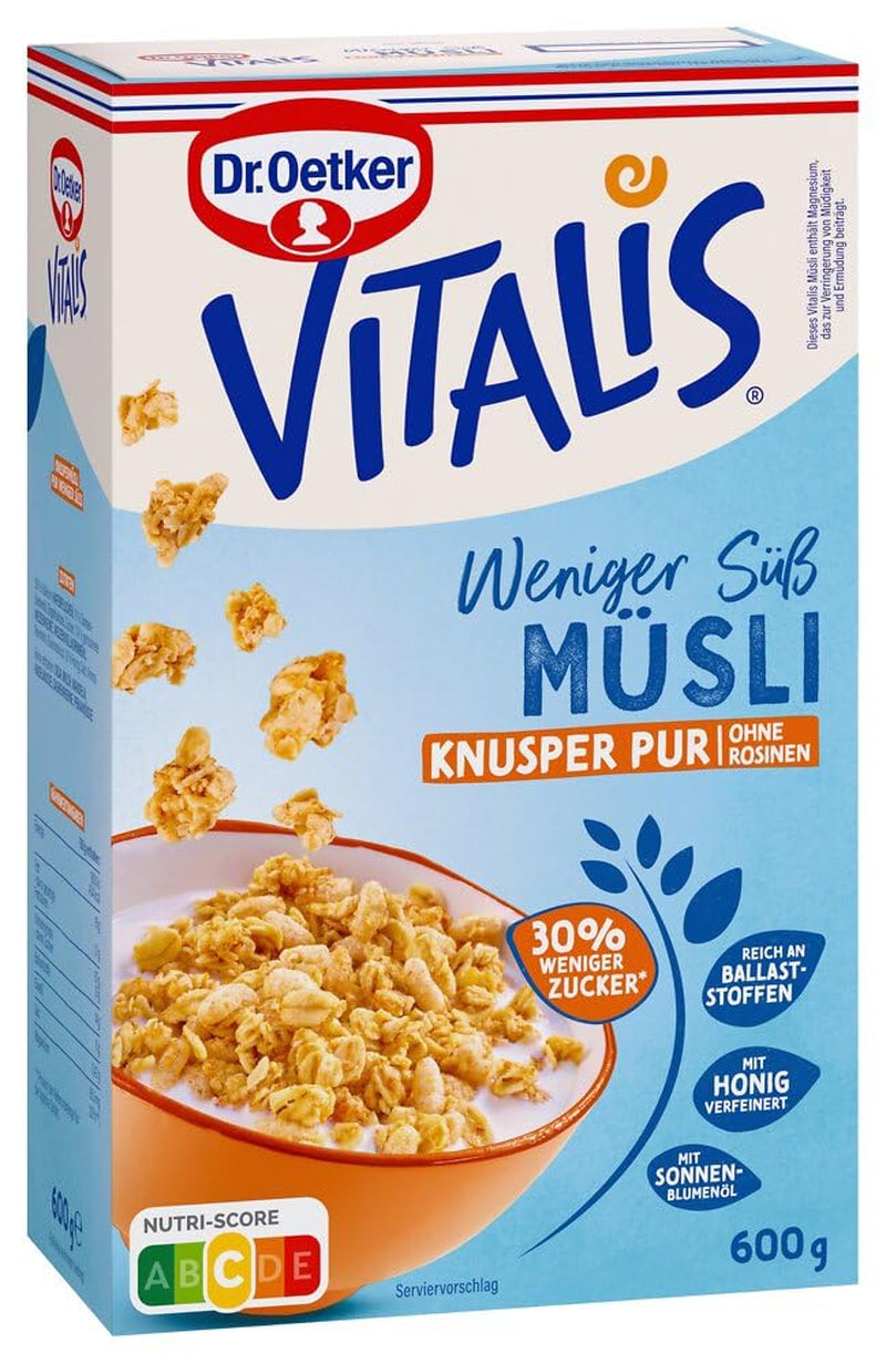 Dr. Oetker Vitalis Less Sweet Crunchy Pure: Krokante muesli met 30% minder suiker, verpakking van 5 (5 x 600 g)