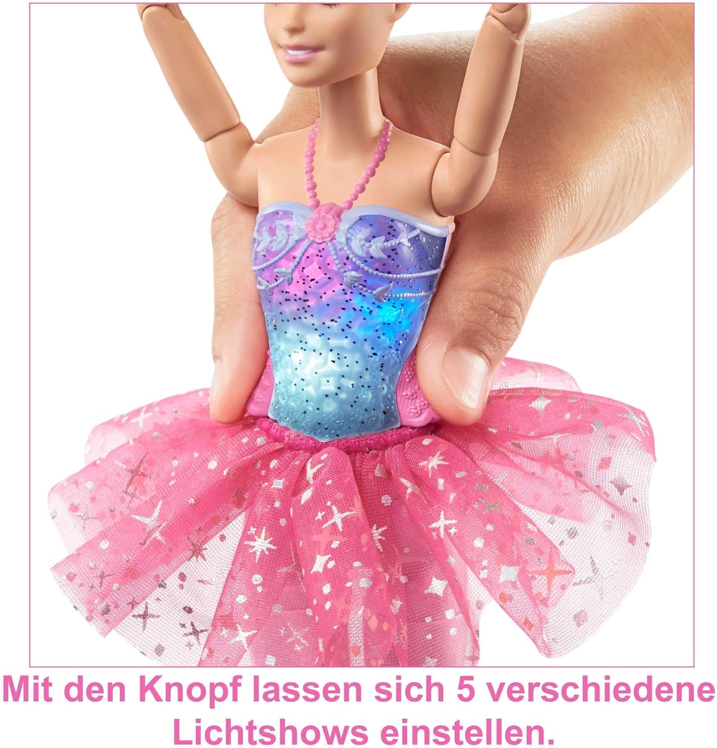 Barbie Dreamtopia magische ballerinapop met verlichting, roze tutu en blond haar, 5 licht- en geluidseffecten, positioneerbare Barbie, vanaf 3 jaar, HLC25