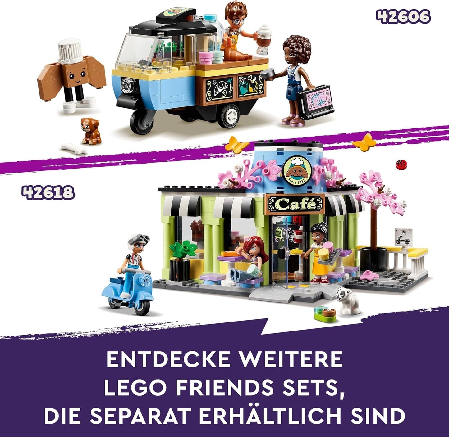 LEGO Friends Heartlake City Café, kinderspeelgoed, speelgoedbakkerij, cadeau-idee voor meisjes en jongens vanaf 6 jaar, set van 3 speelfiguren en hondenfiguur 42618 Bouwsets Besuche in LEGO-Store