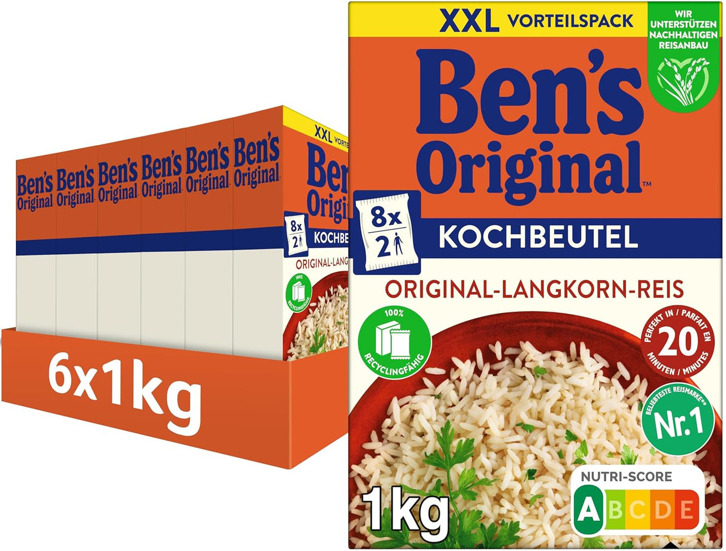 BEN'S ORIGINAL™ langkorrelige rijst, gekookt in zak, 9 x 500 g, 20 minuten