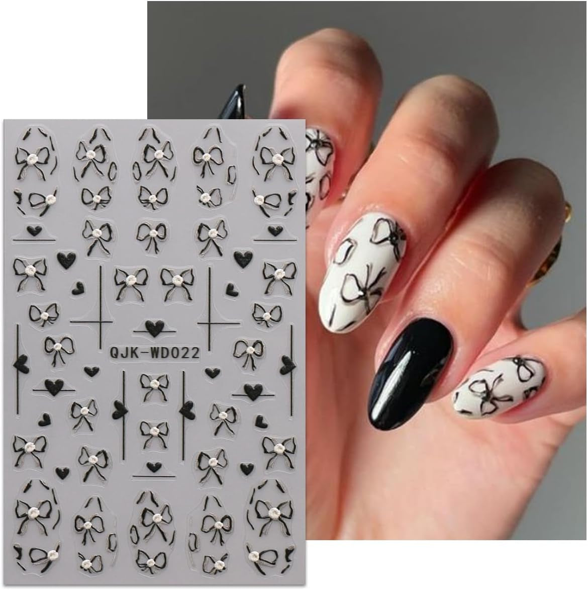 JMEOWIO Nagelsticker Bunte Herz Schleife 6 Blatt Nail Art Sticker Selbstklebend Nagelaufkleber Decoratie Nageldesign Zubehör