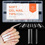 Modelones nageltips 216 stuks - volledige dekking nageltips set, zachte gel tips set, pre-polijsten PMMA hars nageltips, doe-het-zelf lijm op nail art kunstnagels, korte amandelen XS