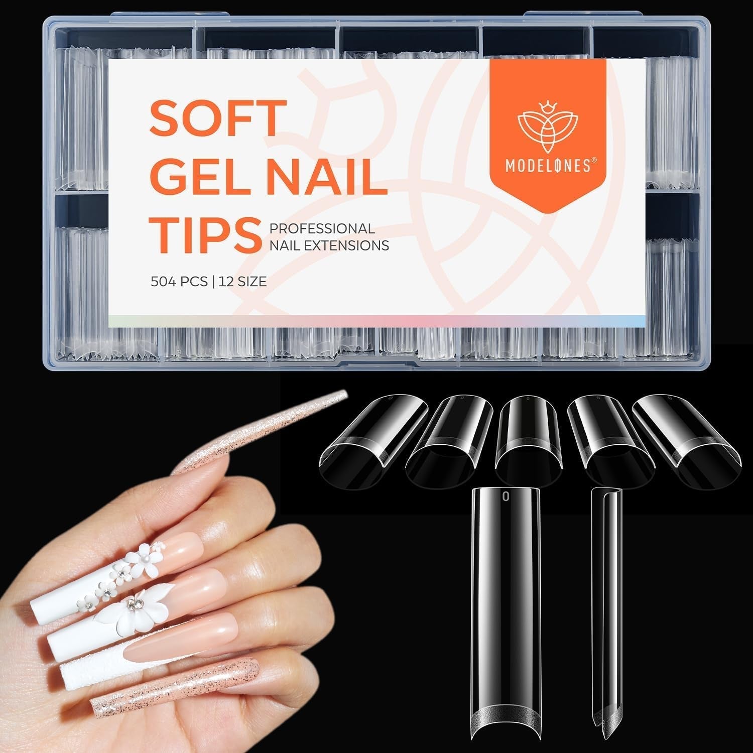 Modelones nageltips 216 stuks - volledige dekking nageltips set, zachte gel tips set, pre-polijsten PMMA hars nageltips, doe-het-zelf lijm op nail art kunstnagels, korte amandelen XS