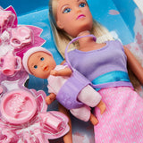 Simba 105730211 - Steffi Love Nanny, met twee baby's, draagzak en autostoeltje, accessoires, aankleedpop, 29 cm, voor kinderen vanaf 3 jaar