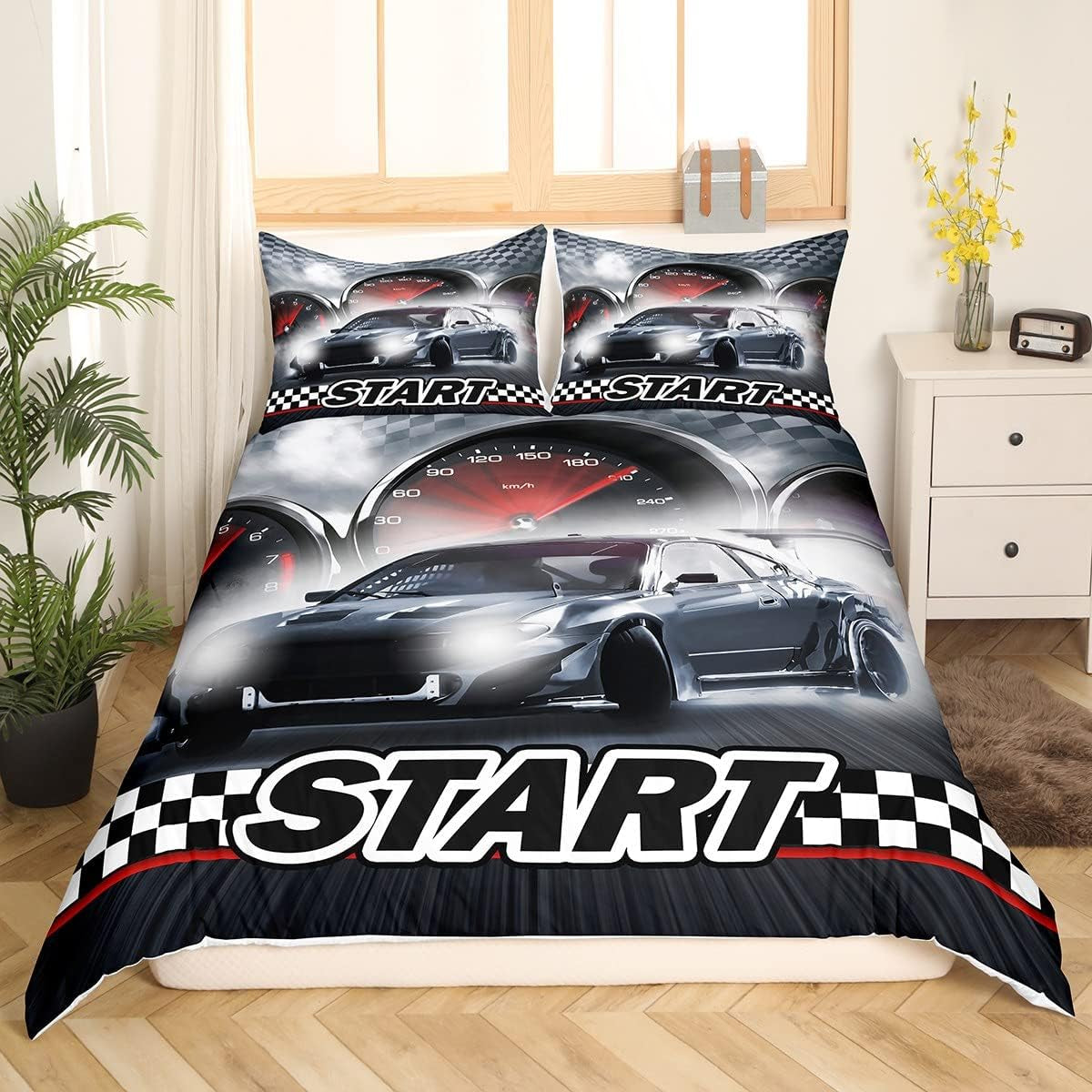 Jungen Cartoon Auto Beddenset 135X200,Kinder Bau Fahrzeuge Tröster Abdeckung Für Kind Kleinkind Teens,Dinosaurier Bettbezug,Traktor Maschinerie Bagger Bettdecke Abdeckung,Lkw Autos Bedtuchen Naty Shop Multi 6 135*200+80*80*1