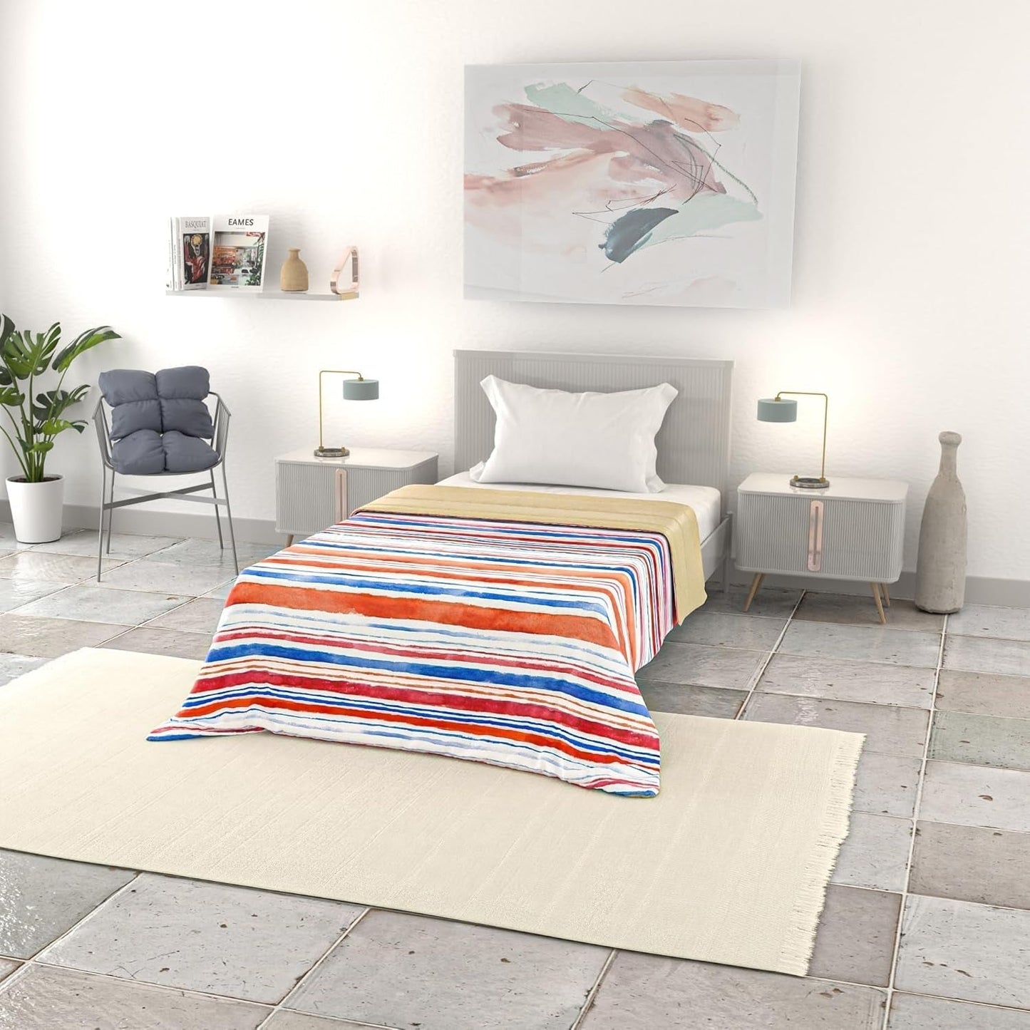 Basic zomerdeken, microvezel, jeansstrepen, 200X240Cm Quilts en quilts Naty Shop Strisce 200X240Cm