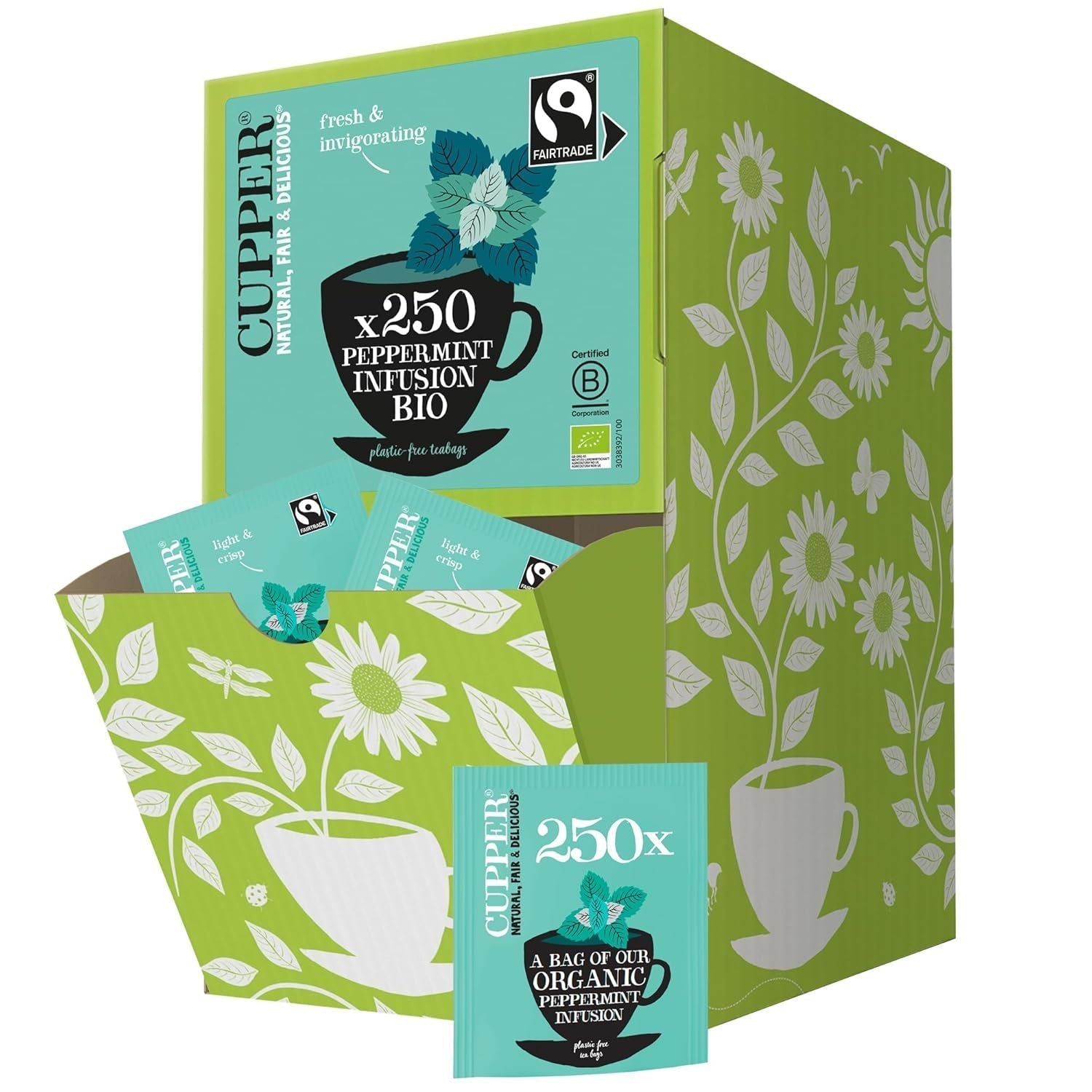 Cupper Biologische fruitthee Cranberry Framboos | Frambozenthee | 250 ongebleekte theezakjes | Groot pakket | Ideaal voor op kantoor | Ecologisch | Eerlijke handel