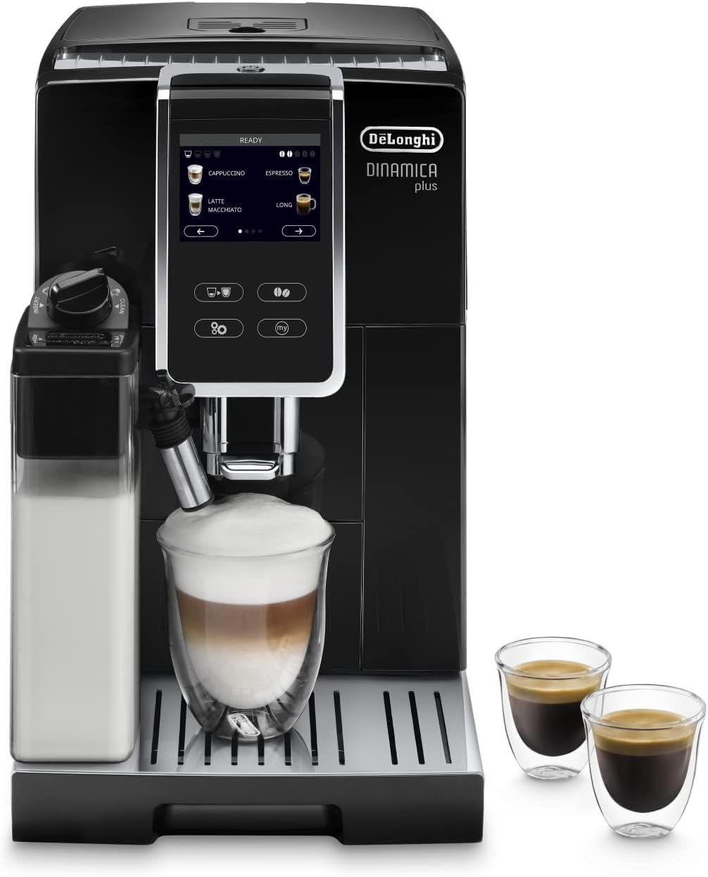De'Longhi Dinamica Plus ECAM 370.70.B Volautomatische espressomachine met LatteCrema-melk-, cappuccino- en espressosysteem, 3,5 inch TFT-kleurentouchscreen en app-bediening, koffiefunctie, zwart