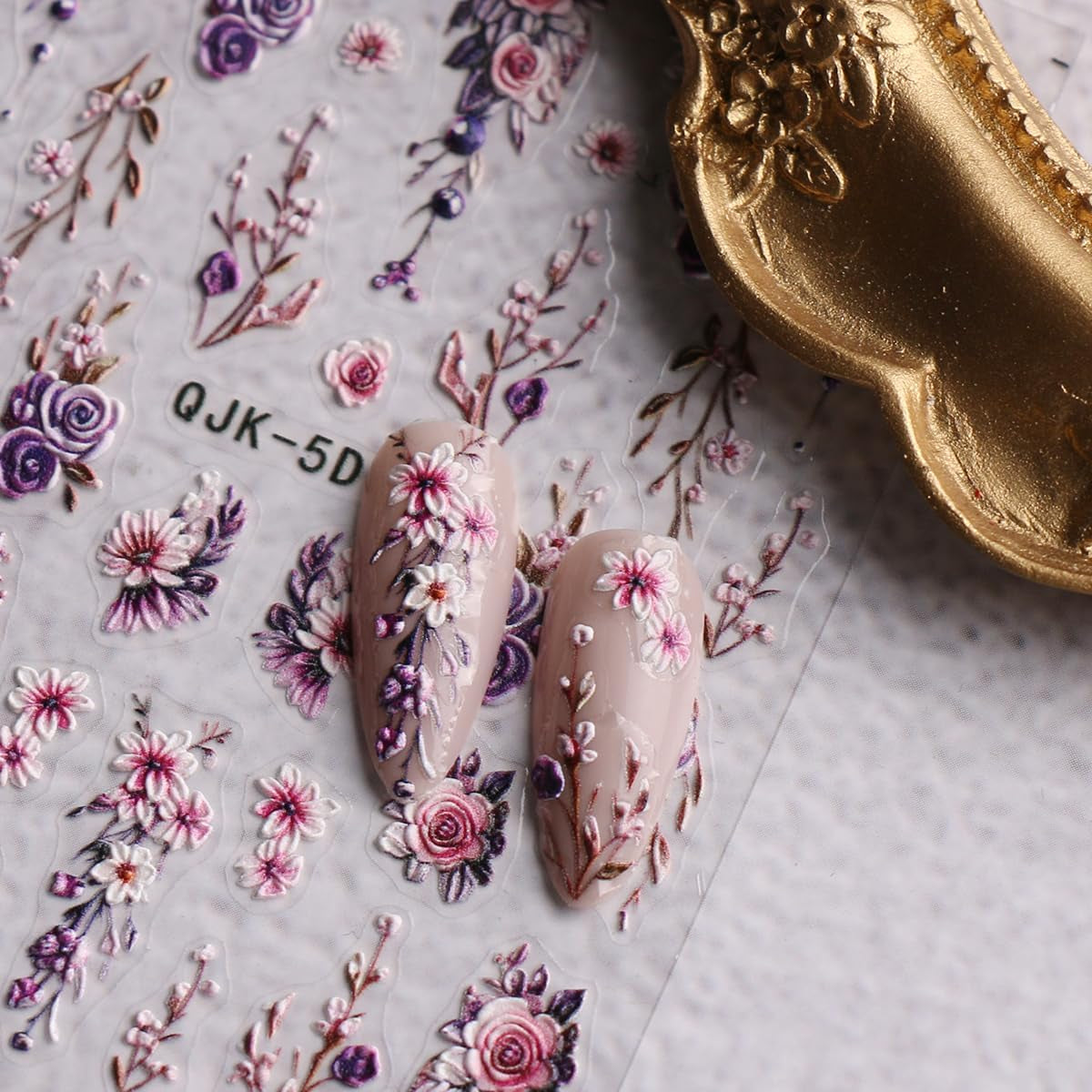 JMEOWIO 3D Nagelsticker Blumen Nail Art Sticker Selbstklebend Nagelaufkleber 5D Stereoskopisch Frühling Zomer Decoratie Nageldesign Zubehör 4 Blatt