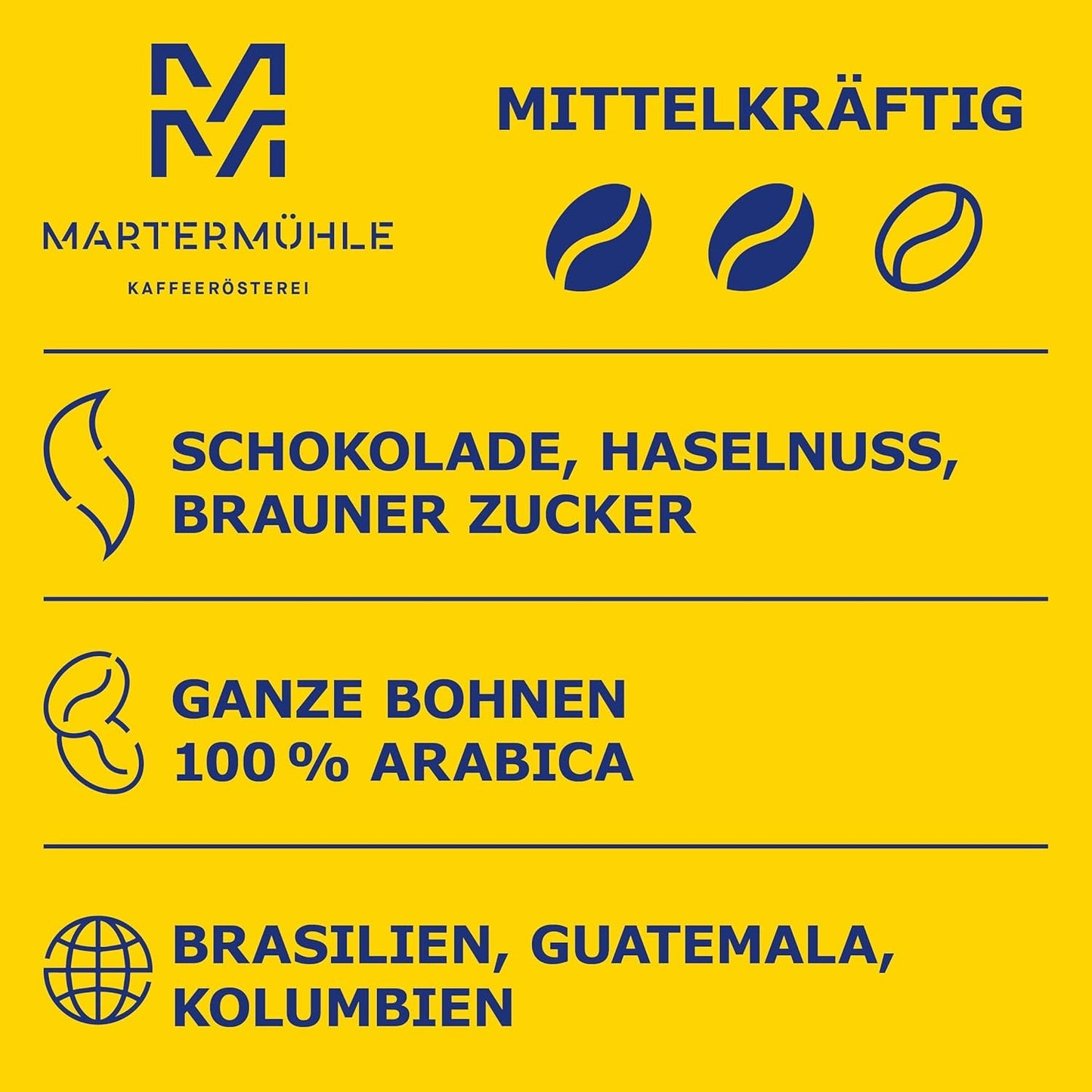 Martermühle Café Crème Kaffeebohnen 500g mittelkräftig I Arabica I Smaken: Brauner Zucker, Haselnuss, Schokolade I Ganze Kaffeebohnen schonend geröstet, säurearm