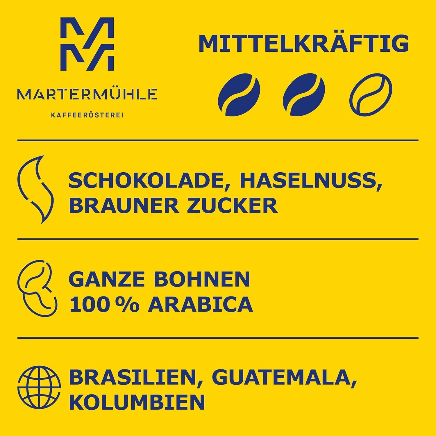 Martermühle Café Crème Kaffeebohnen 500g mittelkräftig I Arabica I Smaken: Brauner Zucker, Haselnuss, Schokolade I Ganze Kaffeebohnen schonend geröstet, säurearm
