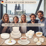 SÄNGER Key West | Serviesset van steengoed 24-delige dinerbordenset voor 6 6 dinerborden Mueslischalen Dessertborden Pastaschalen Crème Serviesgoed met zandtextuur | DE WAARDE-COLLECTIE