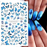 JMEOWIO Nagelsticker Schmetterling 8 Blätter Nagelaufkleber Selbstklebend Blau Schwarz Gold Schmetterling Nail Art Decoratie Nagel Design Zubehör