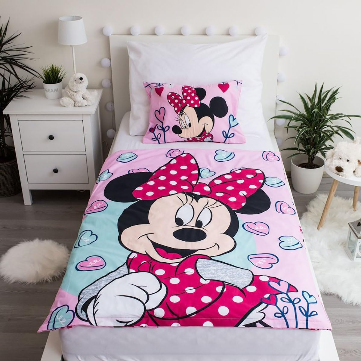 Disney-beddengoed, Minnie Mouse roze baby, 100% katoenen beddengoed met ritssluiting - Kids Naty Shop