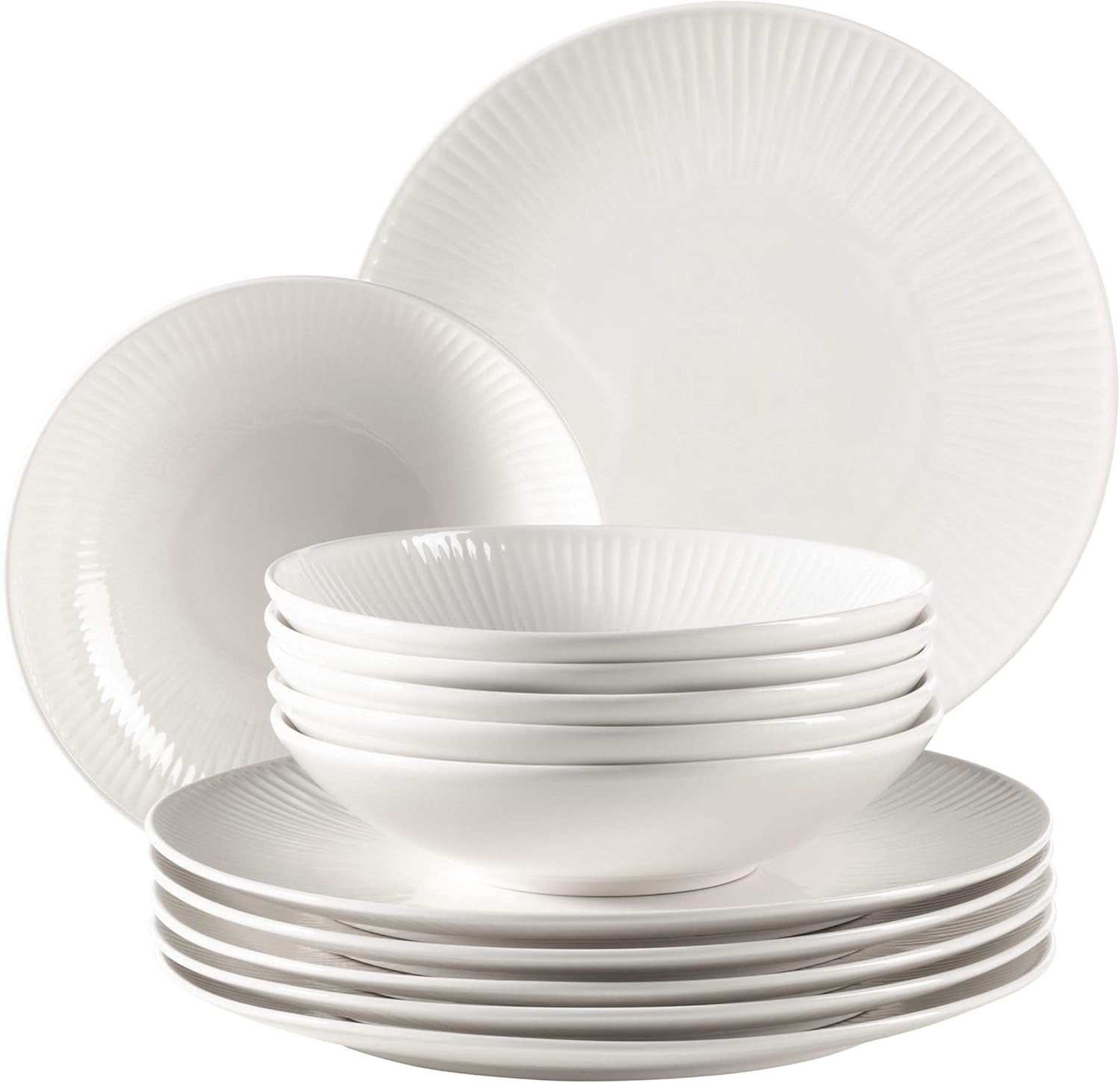 MÄSER 931461 Dalia Servies voor 6 personen van hoogwaardig hotelporselein, wit, 12-delige bordenset in vintage design, duurzaam porselein