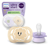 Philips AVENT Ultra Start Nachtfopspeen, orthodontische fopspeen voor pasgeborenen, Glow in the Dark, BPA-vrij, met sterilisatiecontainer, Twin Pack, Maan, Ster, SCF075/07