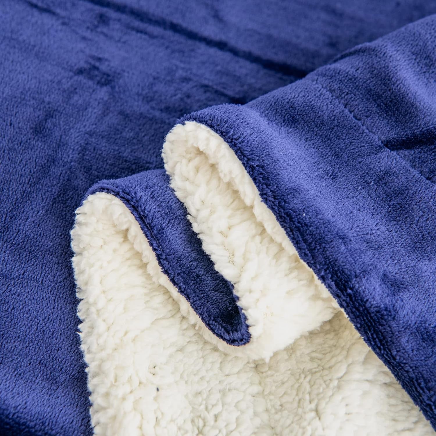 Kono Sherpa fleece deken, 150 x 200 cm, zacht, gezellig, pluizig, omkeerbaar, microvezel, vaste dekens voor bed, bank, bank (marineblauw, dubbel/dubbel) Bedden en dekens Besuche den KONO-Store