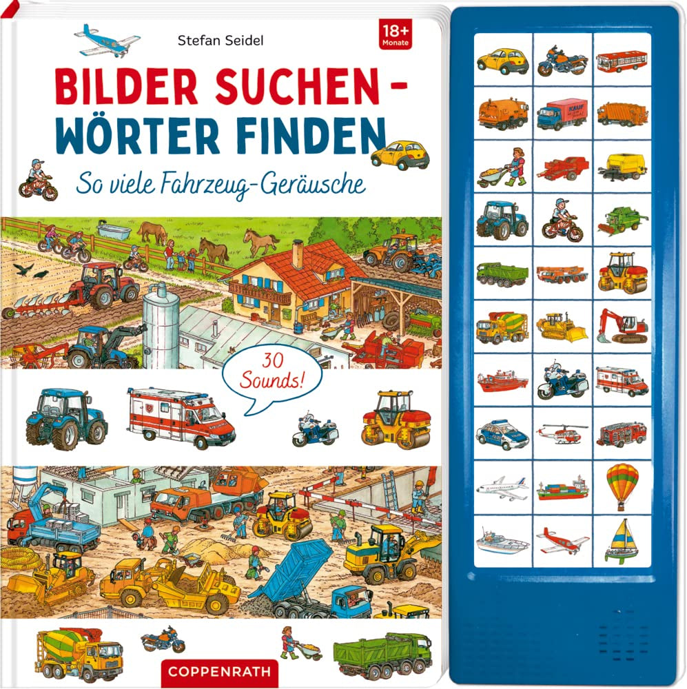 Zoveel voertuiggeluiden: 30 geluiden (zoek afbeeldingen - vind woorden) Babyspeelgoed Naty Shop Book